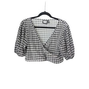 Reclaimed Vintage Black Gingham Sheer Crop Top Sz 6 – Boho Shimmer Cross Front
